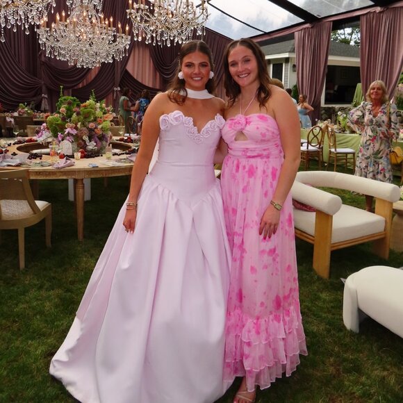 Nicole and Felicia Drop Waist Mikado Gown with Flower Detail - Picture 5 of 6